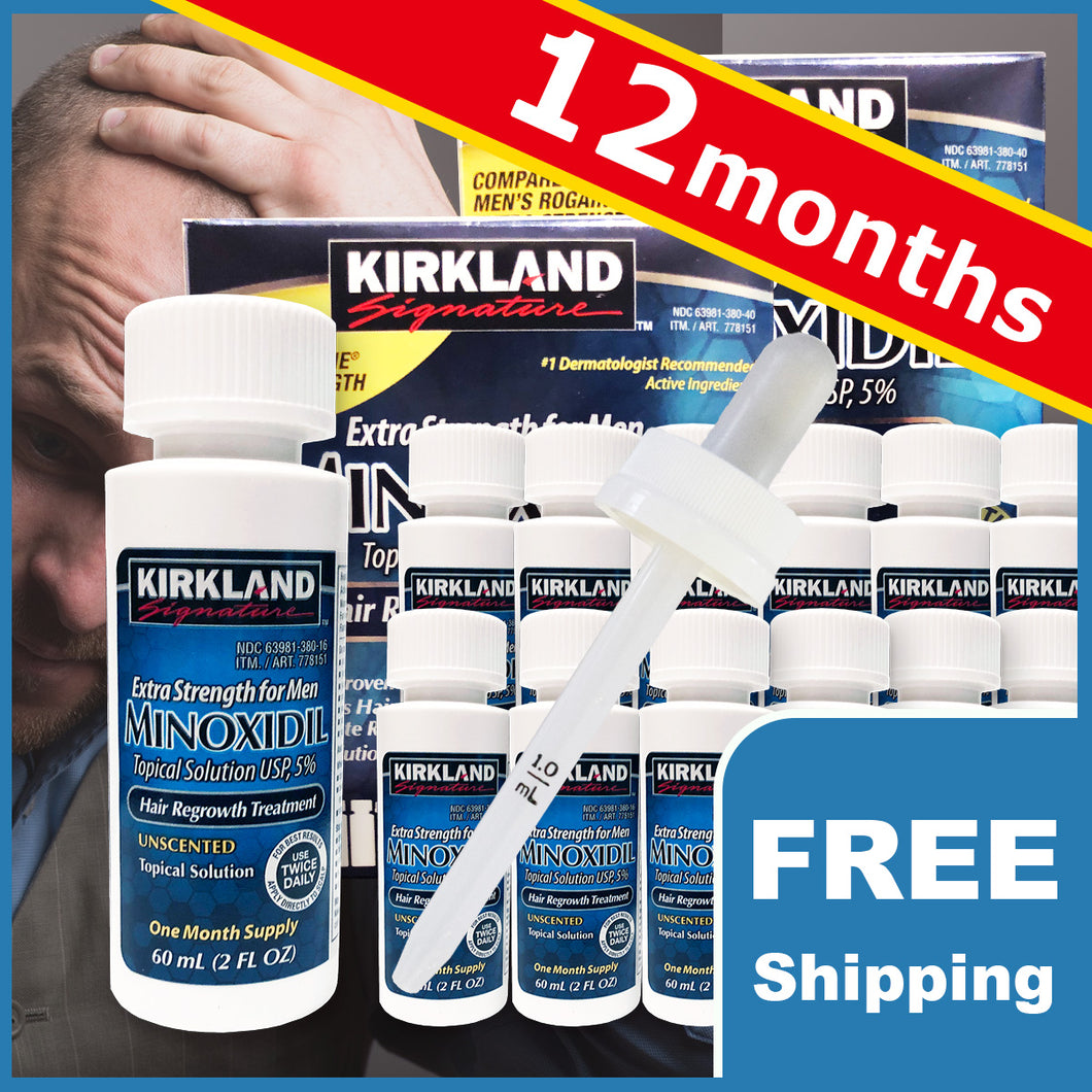 Kirkland Minoxidil 5% Hair Regrowth 12 bottle Free shipping